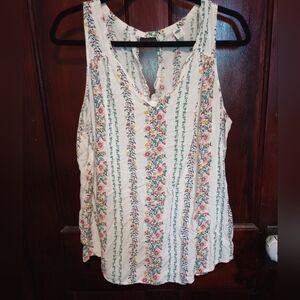 Old Navy Cream Sleeveless Tank Top with Floral Pattern